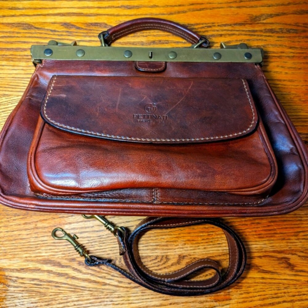 Vintage Pettinati Firenze Simard Brown Leather Doctors Bag/Messenger Bag-Italian